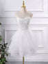 Lovely Tulle with Lace Applique Straps Short Party Dress, Tulle Sweetheart Homecoming Dress